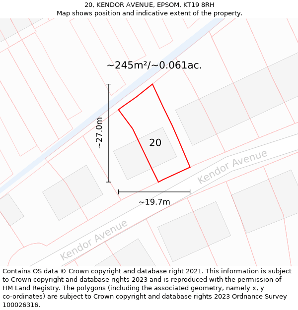 20, KENDOR AVENUE, EPSOM, KT19 8RH: Plot and title map