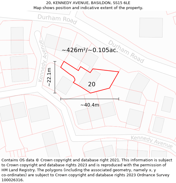 20, KENNEDY AVENUE, BASILDON, SS15 6LE: Plot and title map