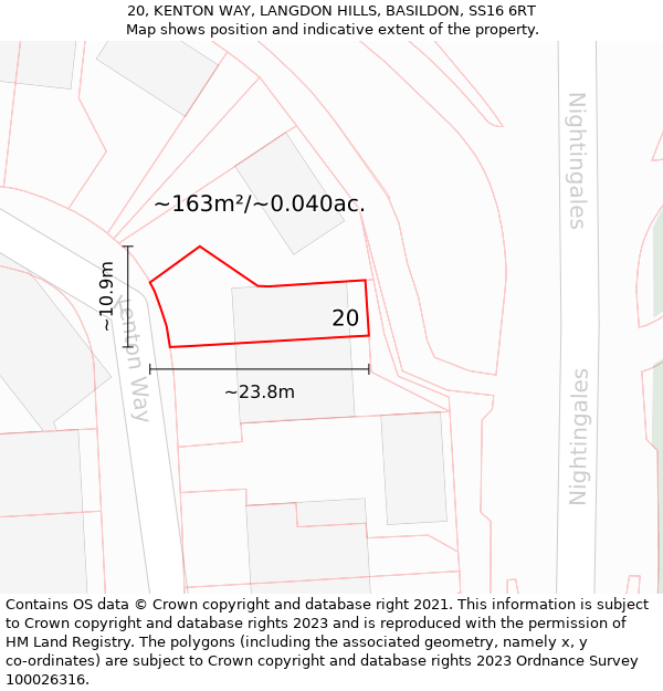 20, KENTON WAY, LANGDON HILLS, BASILDON, SS16 6RT: Plot and title map