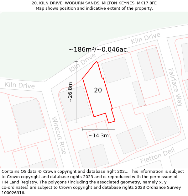 20, KILN DRIVE, WOBURN SANDS, MILTON KEYNES, MK17 8FE: Plot and title map