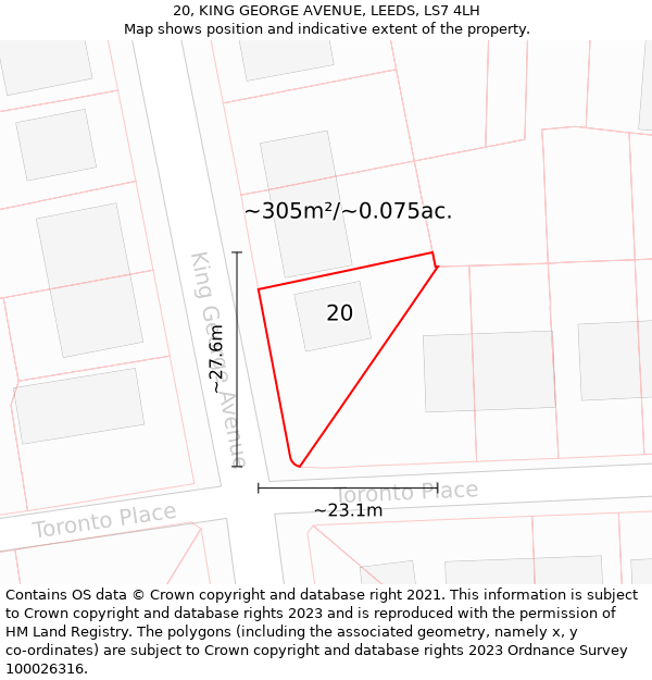 20, KING GEORGE AVENUE, LEEDS, LS7 4LH: Plot and title map