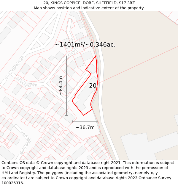 20, KINGS COPPICE, DORE, SHEFFIELD, S17 3RZ: Plot and title map