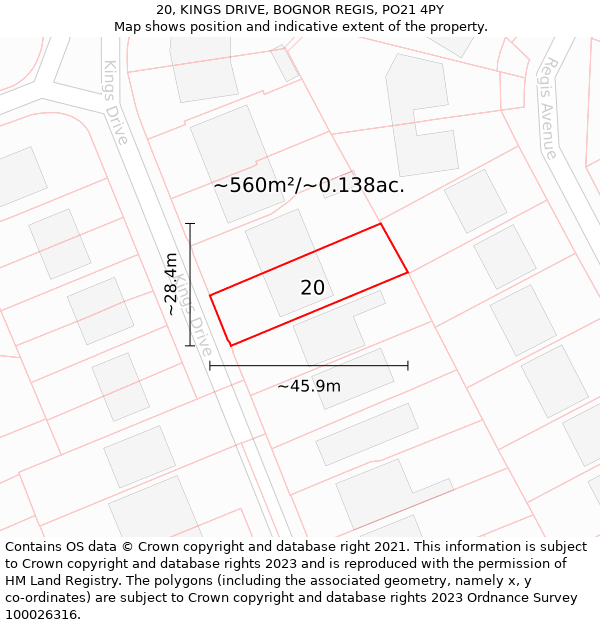 20, KINGS DRIVE, BOGNOR REGIS, PO21 4PY: Plot and title map