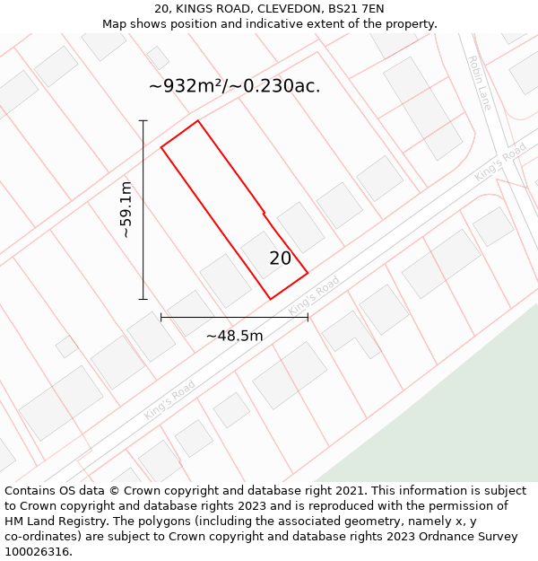 20, KINGS ROAD, CLEVEDON, BS21 7EN: Plot and title map