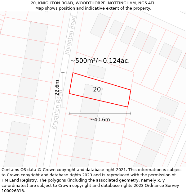 20, KNIGHTON ROAD, WOODTHORPE, NOTTINGHAM, NG5 4FL: Plot and title map