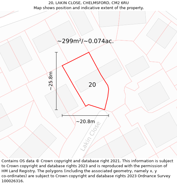 20, LAKIN CLOSE, CHELMSFORD, CM2 6RU: Plot and title map