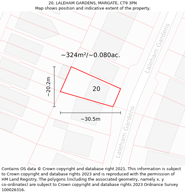 20, LALEHAM GARDENS, MARGATE, CT9 3PN: Plot and title map