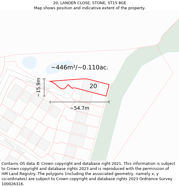 20, LANDER CLOSE, STONE, ST15 8GE: Plot and title map