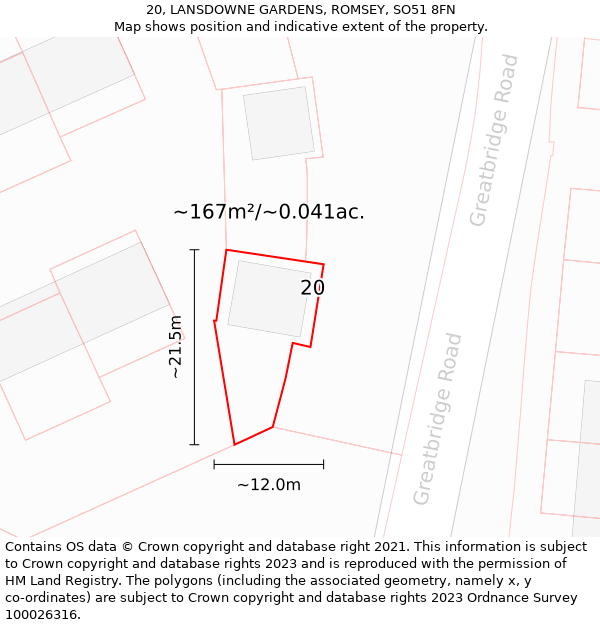 20, LANSDOWNE GARDENS, ROMSEY, SO51 8FN: Plot and title map