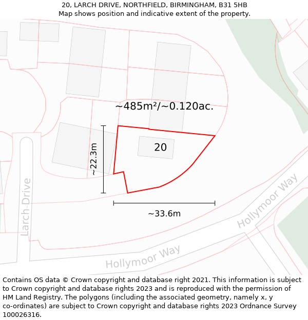 20, LARCH DRIVE, NORTHFIELD, BIRMINGHAM, B31 5HB: Plot and title map