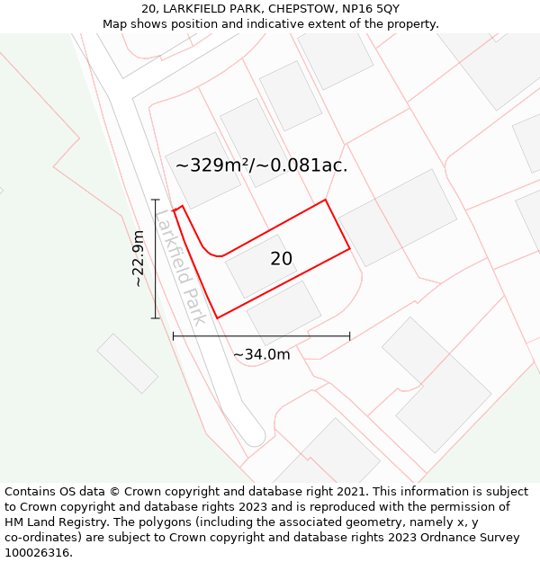 20, LARKFIELD PARK, CHEPSTOW, NP16 5QY: Plot and title map