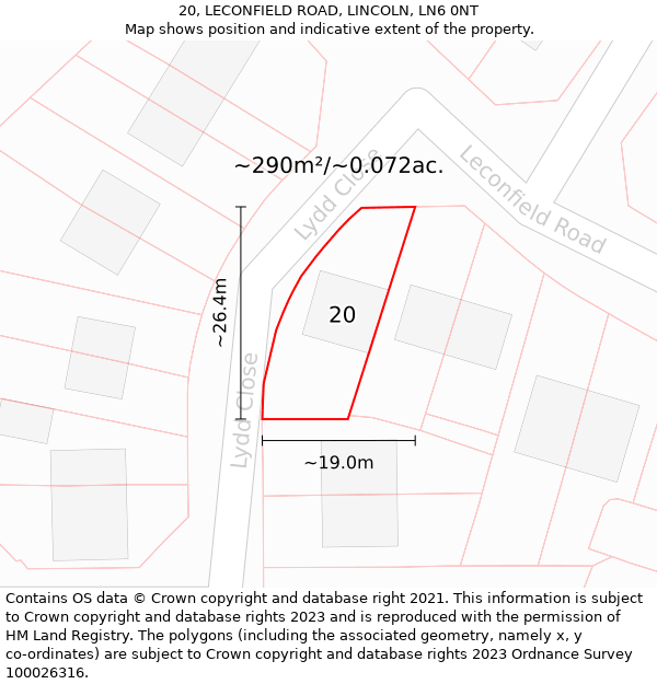 20, LECONFIELD ROAD, LINCOLN, LN6 0NT: Plot and title map