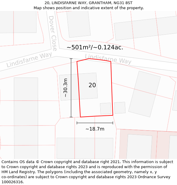 20, LINDISFARNE WAY, GRANTHAM, NG31 8ST: Plot and title map