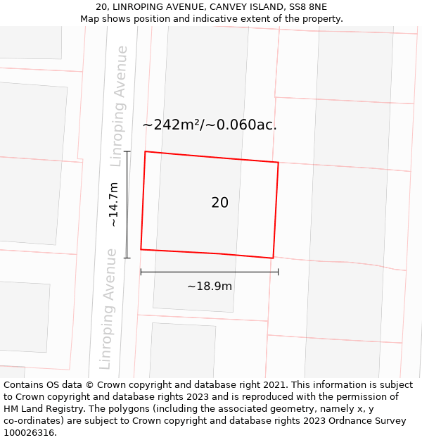 20, LINROPING AVENUE, CANVEY ISLAND, SS8 8NE: Plot and title map