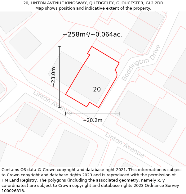 20, LINTON AVENUE KINGSWAY, QUEDGELEY, GLOUCESTER, GL2 2DR: Plot and title map