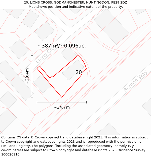 20, LIONS CROSS, GODMANCHESTER, HUNTINGDON, PE29 2DZ: Plot and title map