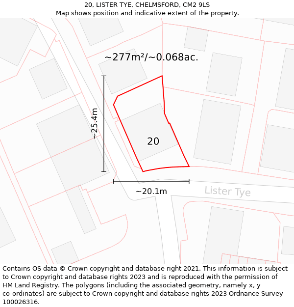 20, LISTER TYE, CHELMSFORD, CM2 9LS: Plot and title map