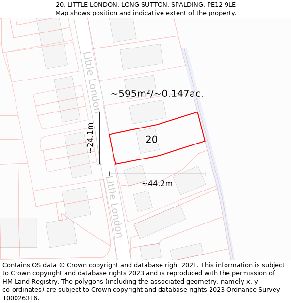 20, LITTLE LONDON, LONG SUTTON, SPALDING, PE12 9LE: Plot and title map