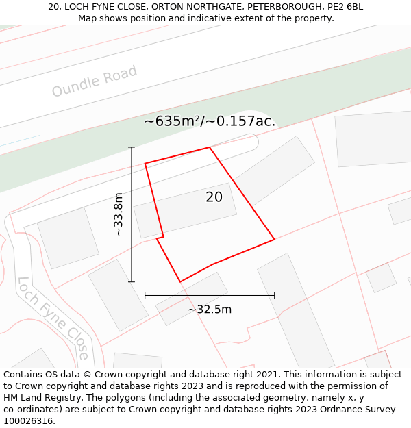 20, LOCH FYNE CLOSE, ORTON NORTHGATE, PETERBOROUGH, PE2 6BL: Plot and title map