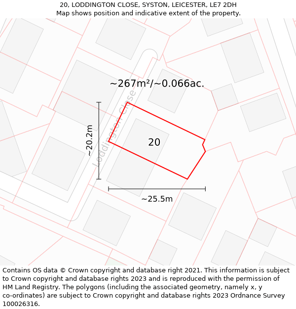 20, LODDINGTON CLOSE, SYSTON, LEICESTER, LE7 2DH: Plot and title map