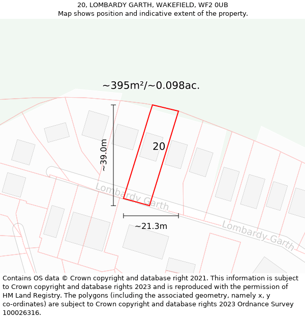 20, LOMBARDY GARTH, WAKEFIELD, WF2 0UB: Plot and title map