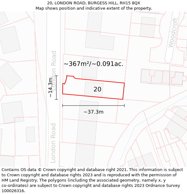 20, LONDON ROAD, BURGESS HILL, RH15 8QX: Plot and title map