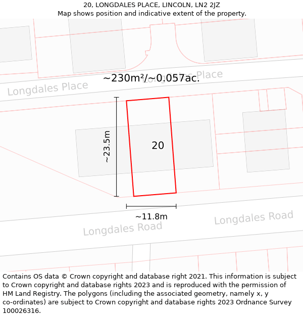 20, LONGDALES PLACE, LINCOLN, LN2 2JZ: Plot and title map