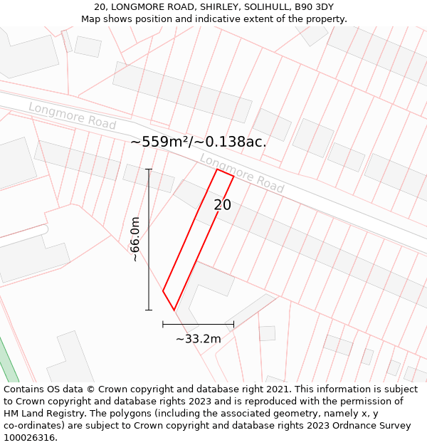 20, LONGMORE ROAD, SHIRLEY, SOLIHULL, B90 3DY: Plot and title map