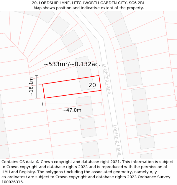 20, LORDSHIP LANE, LETCHWORTH GARDEN CITY, SG6 2BL: Plot and title map