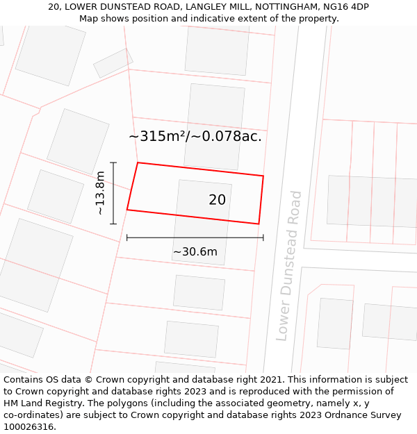 20, LOWER DUNSTEAD ROAD, LANGLEY MILL, NOTTINGHAM, NG16 4DP: Plot and title map