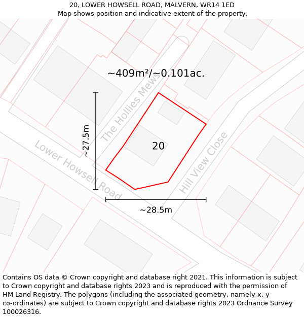20, LOWER HOWSELL ROAD, MALVERN, WR14 1ED: Plot and title map