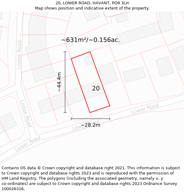 20, LOWER ROAD, HAVANT, PO9 3LH: Plot and title map