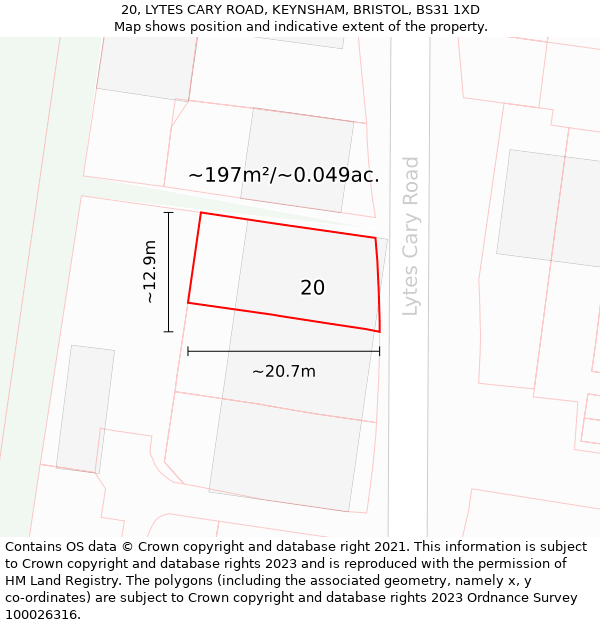 20, LYTES CARY ROAD, KEYNSHAM, BRISTOL, BS31 1XD: Plot and title map