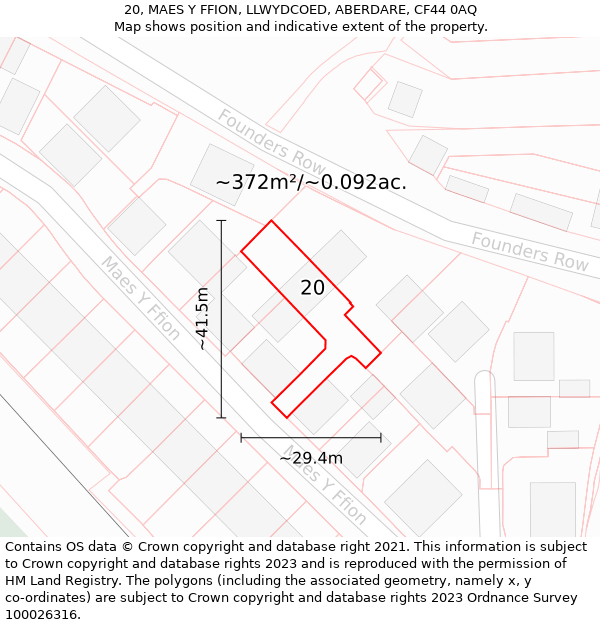 20, MAES Y FFION, LLWYDCOED, ABERDARE, CF44 0AQ: Plot and title map