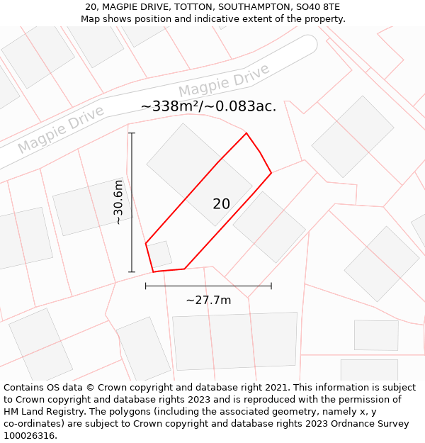 20, MAGPIE DRIVE, TOTTON, SOUTHAMPTON, SO40 8TE: Plot and title map