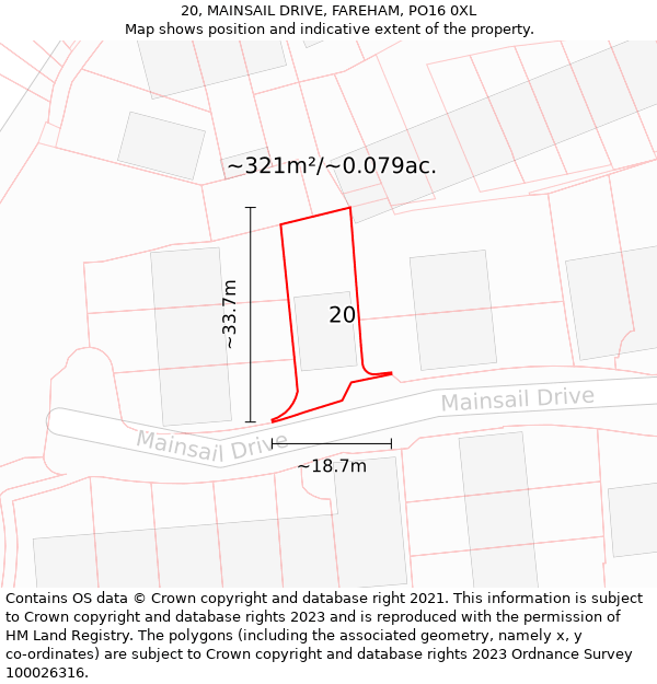 20, MAINSAIL DRIVE, FAREHAM, PO16 0XL: Plot and title map