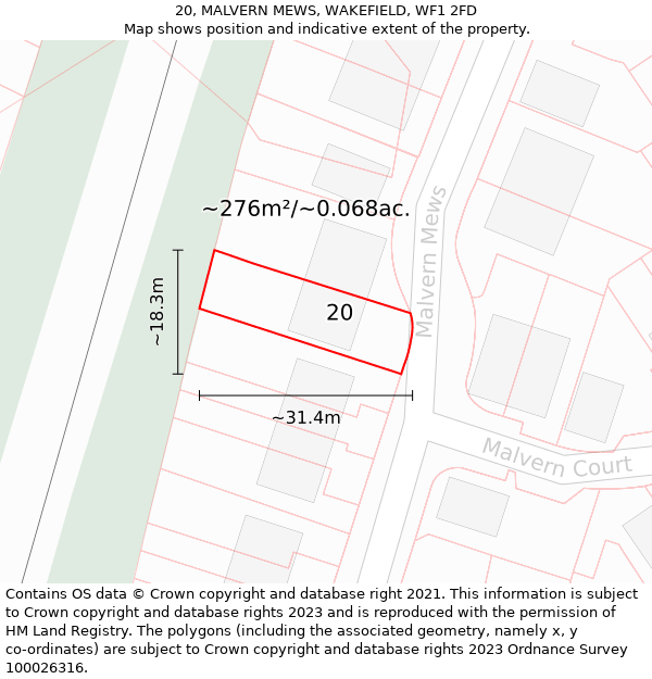 20, MALVERN MEWS, WAKEFIELD, WF1 2FD: Plot and title map