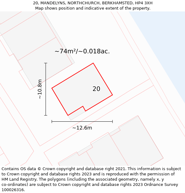 20, MANDELYNS, NORTHCHURCH, BERKHAMSTED, HP4 3XH: Plot and title map