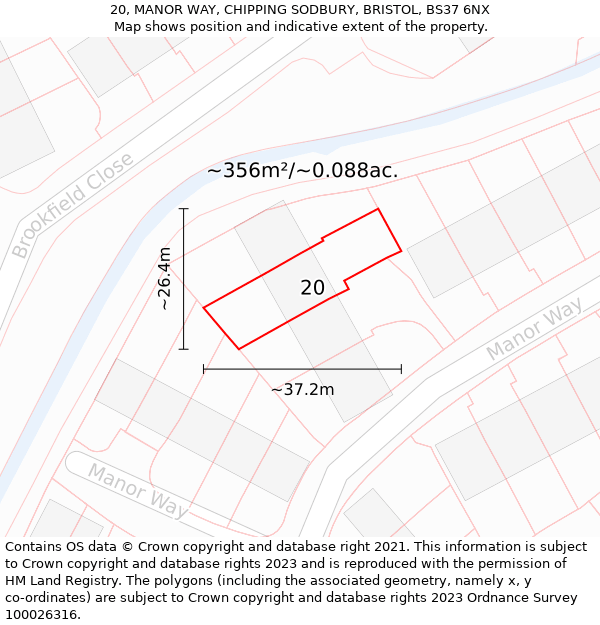 20, MANOR WAY, CHIPPING SODBURY, BRISTOL, BS37 6NX: Plot and title map