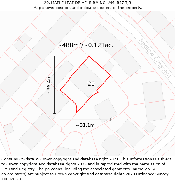 20, MAPLE LEAF DRIVE, BIRMINGHAM, B37 7JB: Plot and title map