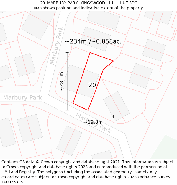 20, MARBURY PARK, KINGSWOOD, HULL, HU7 3DG: Plot and title map