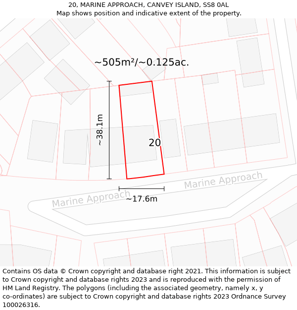 20, MARINE APPROACH, CANVEY ISLAND, SS8 0AL: Plot and title map