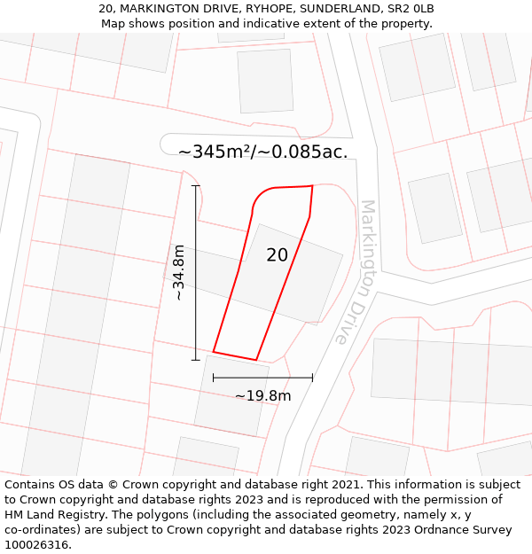 20, MARKINGTON DRIVE, RYHOPE, SUNDERLAND, SR2 0LB: Plot and title map