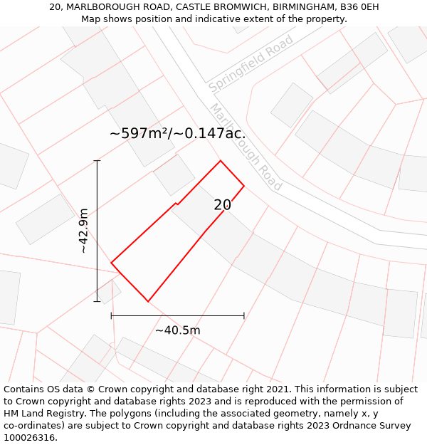 20, MARLBOROUGH ROAD, CASTLE BROMWICH, BIRMINGHAM, B36 0EH: Plot and title map