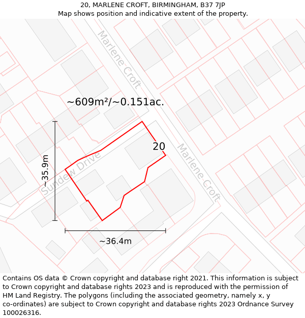 20, MARLENE CROFT, BIRMINGHAM, B37 7JP: Plot and title map
