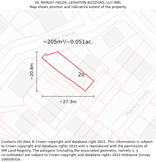 20, MARLEY FIELDS, LEIGHTON BUZZARD, LU7 4WL: Plot and title map