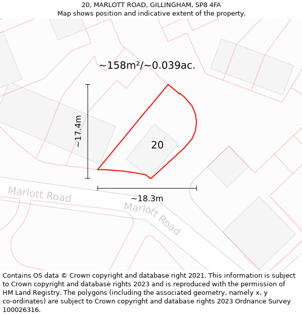 20, MARLOTT ROAD, GILLINGHAM, SP8 4FA: Plot and title map