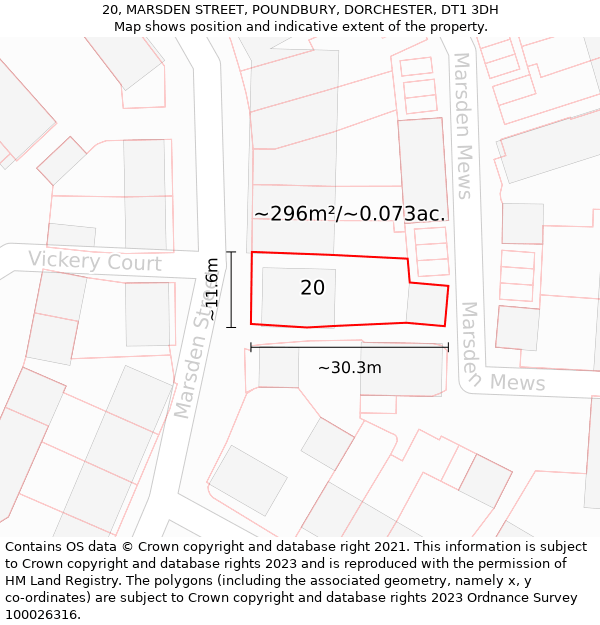 20, MARSDEN STREET, POUNDBURY, DORCHESTER, DT1 3DH: Plot and title map