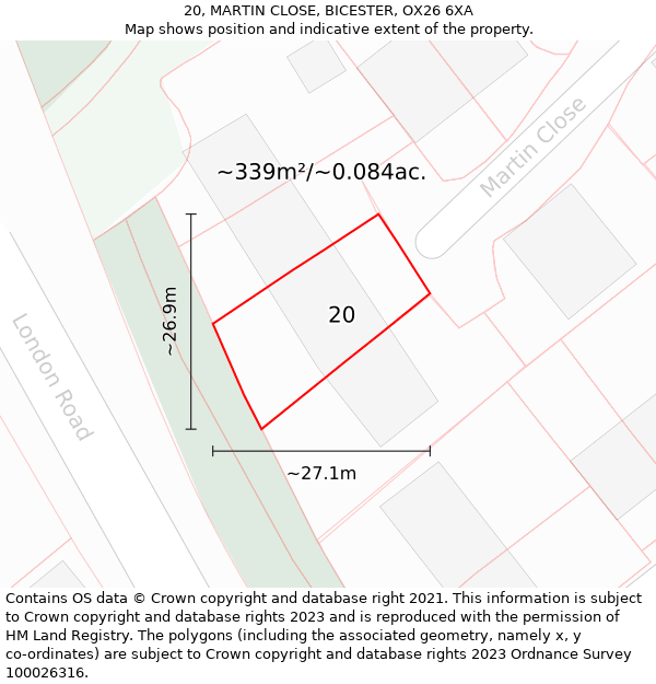 20, MARTIN CLOSE, BICESTER, OX26 6XA: Plot and title map