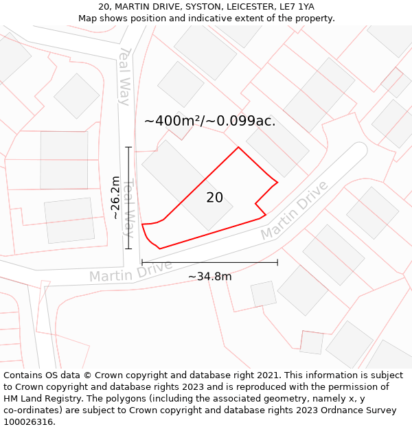 20, MARTIN DRIVE, SYSTON, LEICESTER, LE7 1YA: Plot and title map